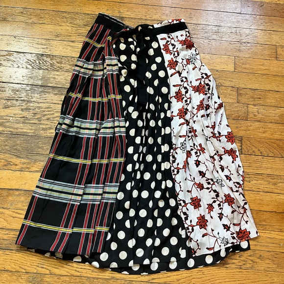 Zara multiprint polka floral plaid long skirt with slits XS...